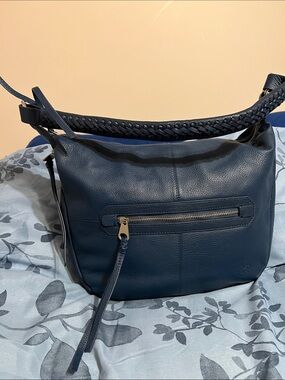 Malatesta Italian Navy Leather Shoulder Bag with Braided Strap